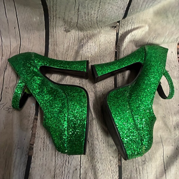 Ellie Women’s Platform Chunky Heel Green Glitter Sequin Maryjane St Paddy’s Sz 7 - Picture 9 of 10